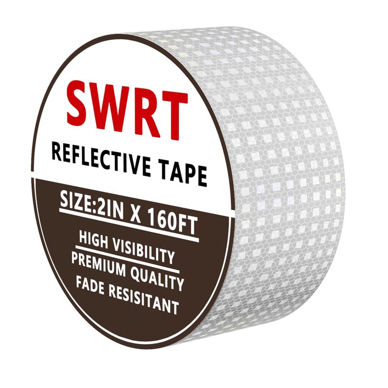 SWRT Reflective Tape 2 Inch x 160 Feet DOT-C2 Shining Star Fade Resistant White Reflective Tape Outdoor Waterproof Strong Adhesive Safety Warning Tape Reflector Conspicuity Tape for Trailer Truck Bike - Image 1